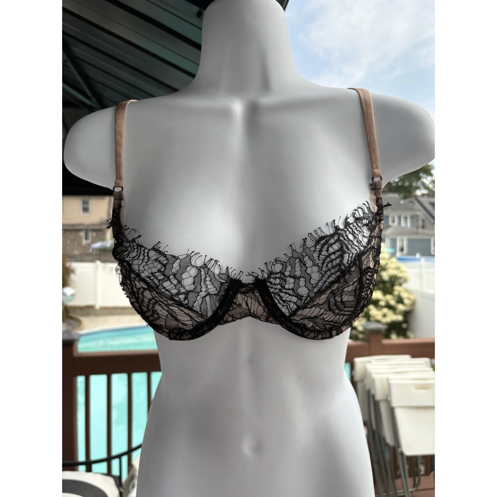 Kiki De Montparnasse Enchante Demi Bra Us 36b Nude & Black Lace Sheer Back Goth